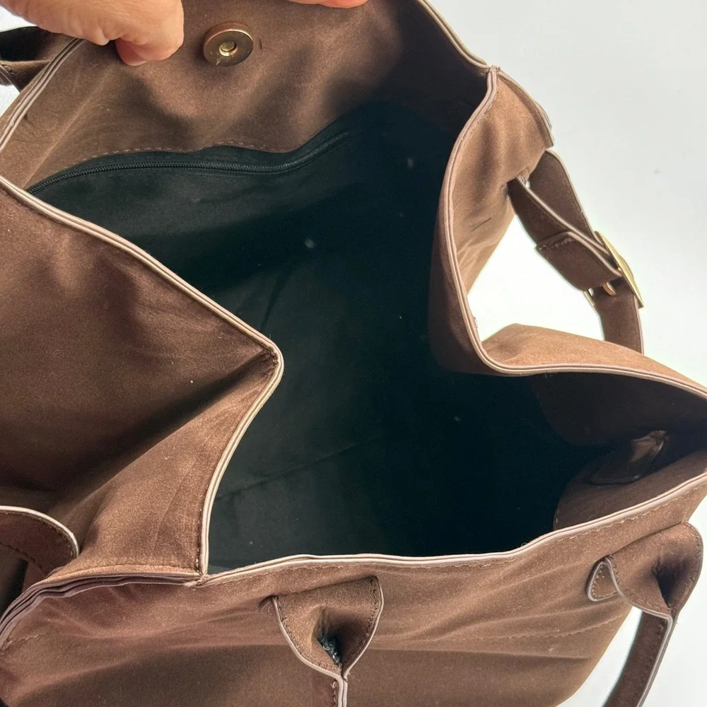 Oversized Brown Faux Leather‎ Weekender Tote Bag Boho Slouchy Travel Carryall